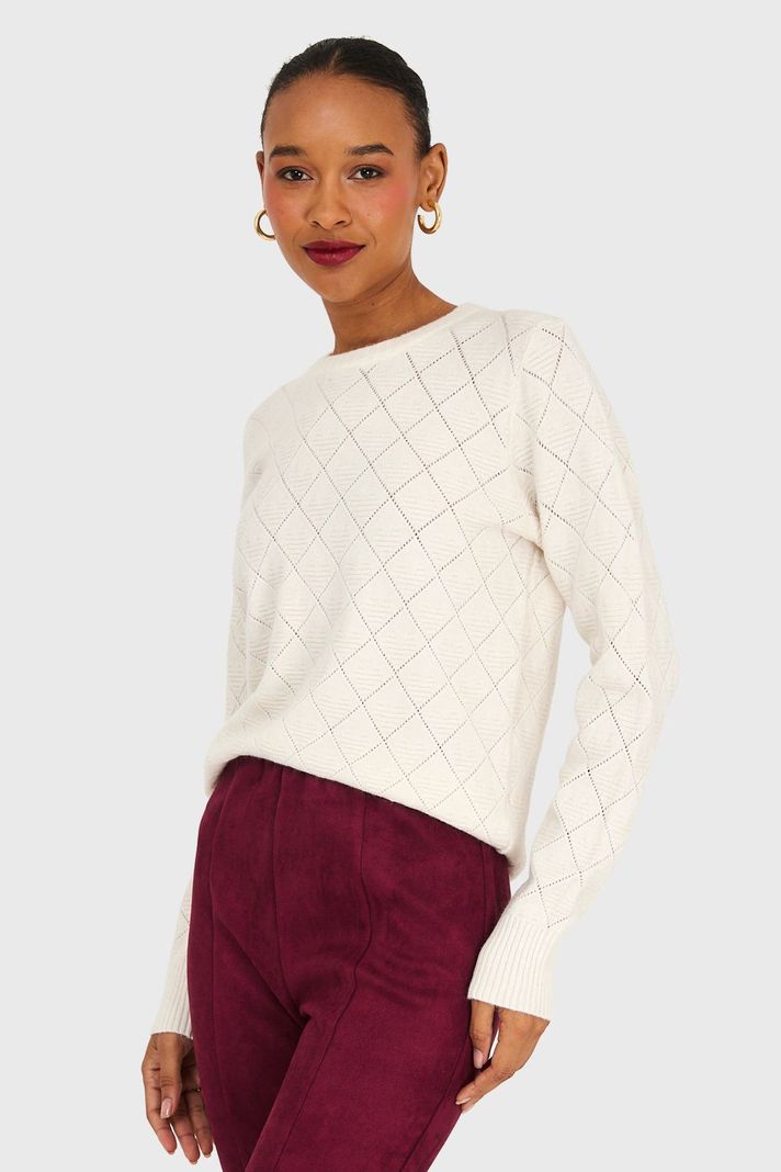 Sweater Diseño Rombos Blanco Invierno Nicopoly-2
