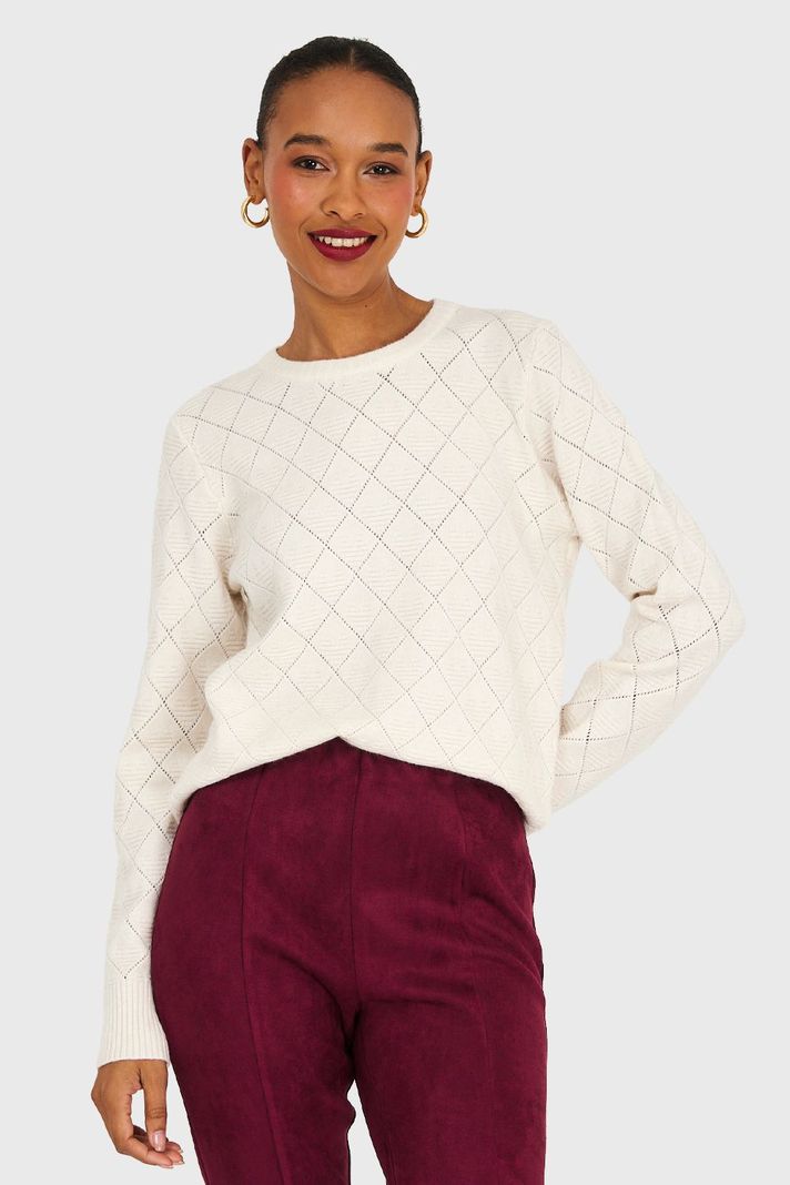 Sweater Diseño Rombos Blanco Invierno Nicopoly-4