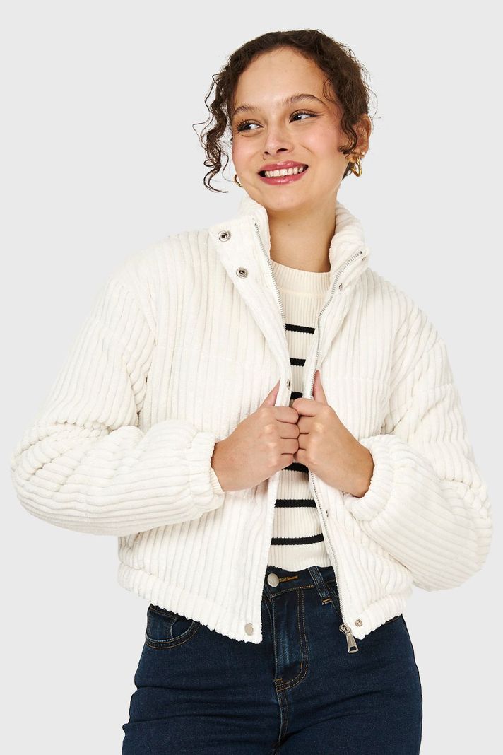 Chaqueta Puffer Cotelé Blanco Invierno Nicopoly-0
