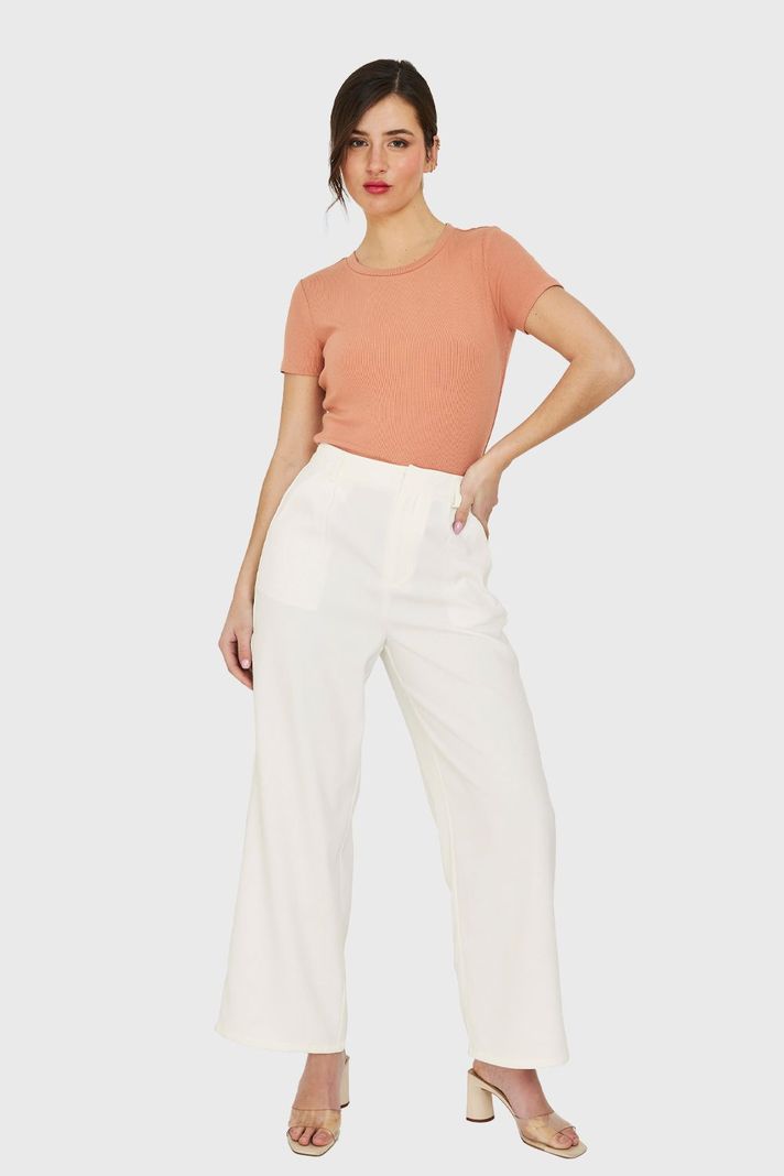 Pantalón Pinzas Tiro Alto Blanco Nicopoly-1