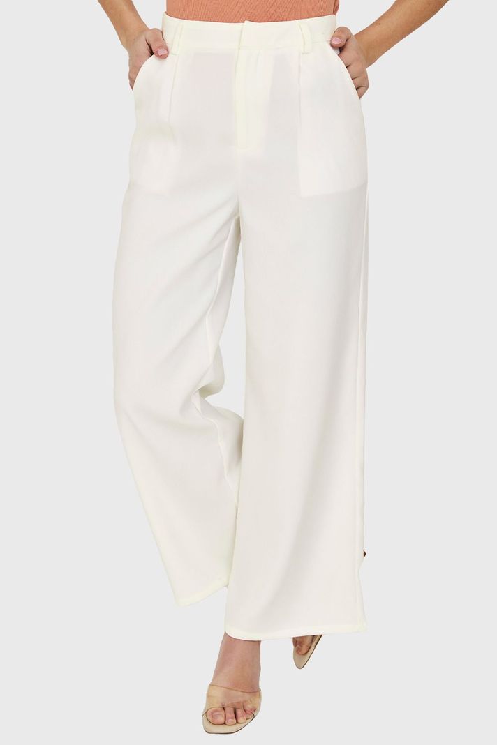 Pantalón Pinzas Tiro Alto Blanco Nicopoly-4