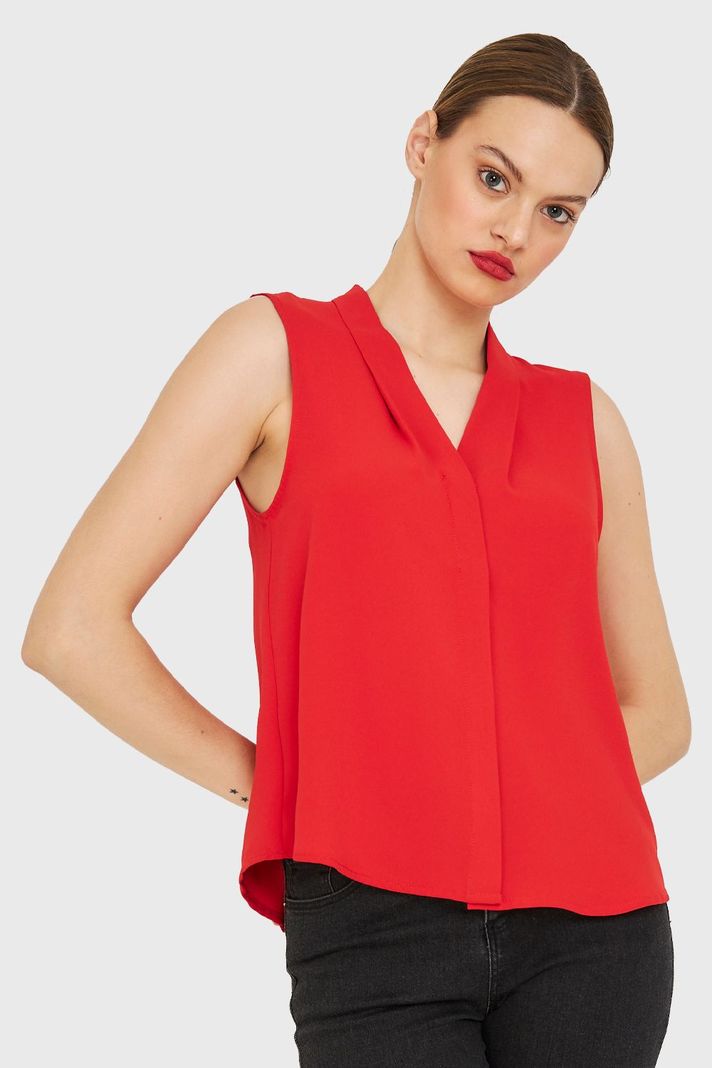 Blusa Escote V Sin Mangas Rojo Nicopoly-0