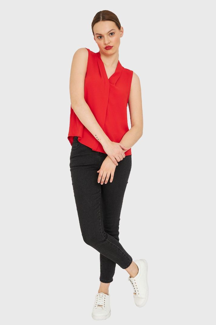 Blusa Escote V Sin Mangas Rojo Nicopoly-1