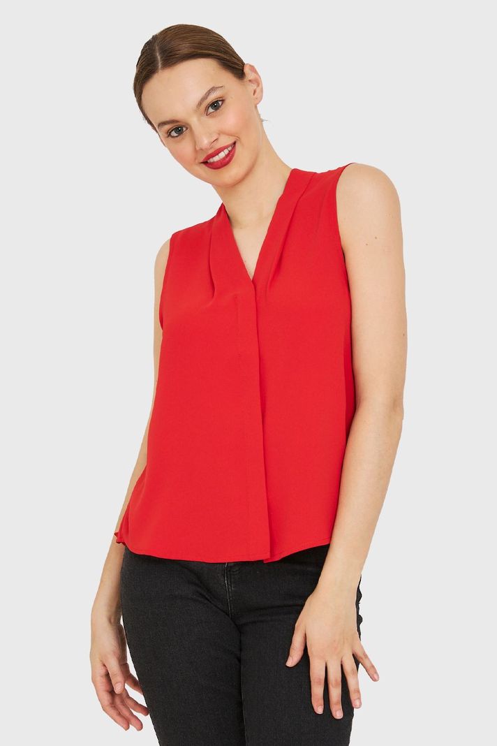 Blusa Escote V Sin Mangas Rojo Nicopoly-4