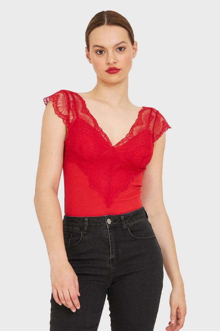 Body Escote Encaje Rojo Nicopoly-0