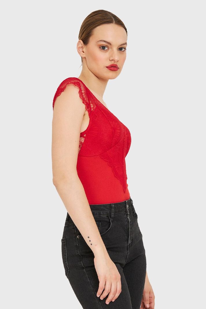 Body Escote Encaje Rojo Nicopoly-2