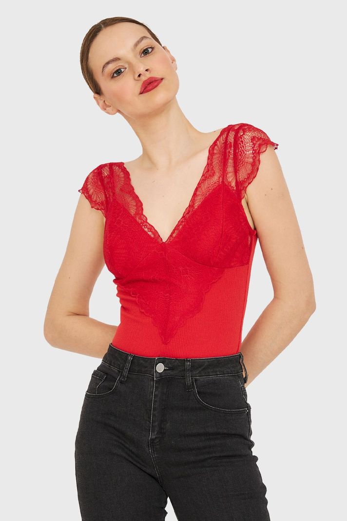 Body Escote Encaje Rojo Nicopoly-4