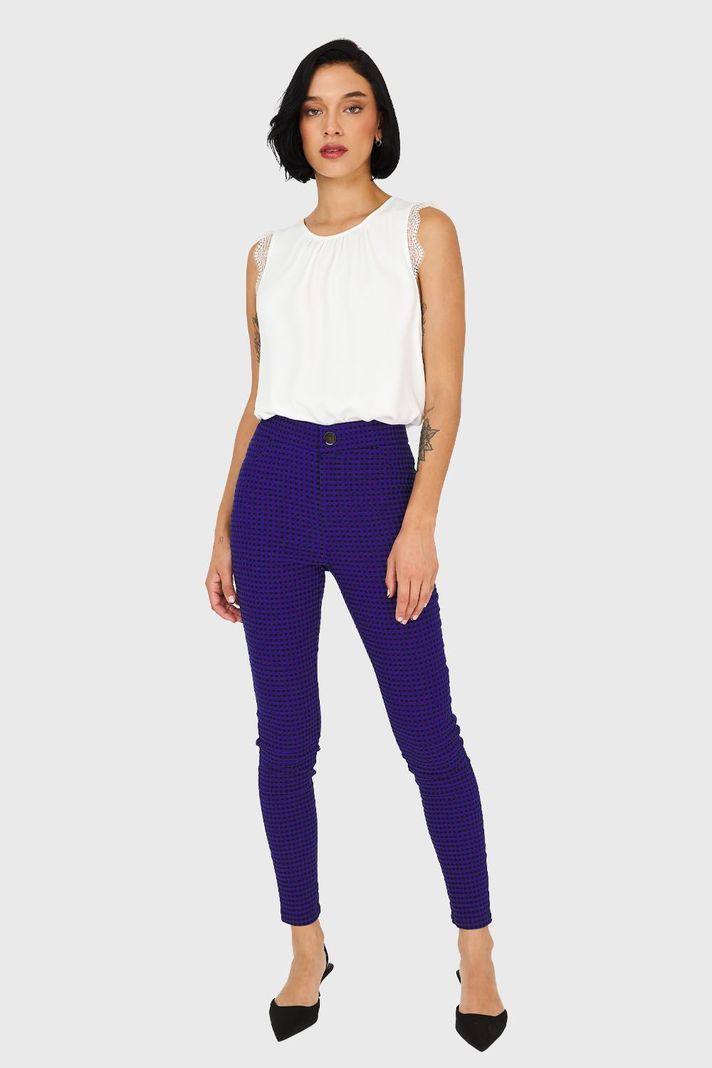 Calza Skinny Vichy Con Cierre Azul/Negro Nicopoly-1