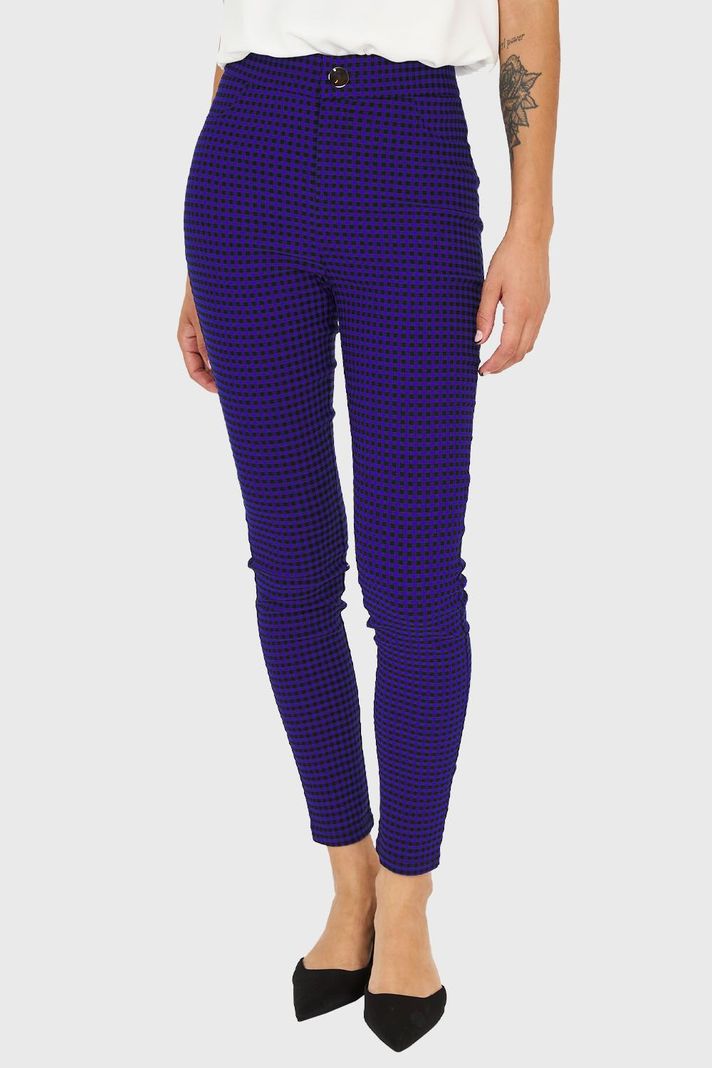 Calza Skinny Vichy Con Cierre Azul/Negro Nicopoly-4