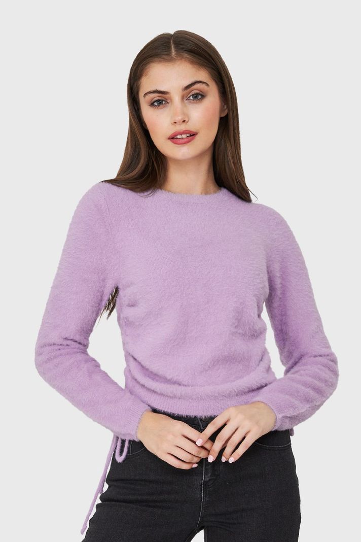 Sweater Peludo Recogido Lateral Lila Nicopoly-0