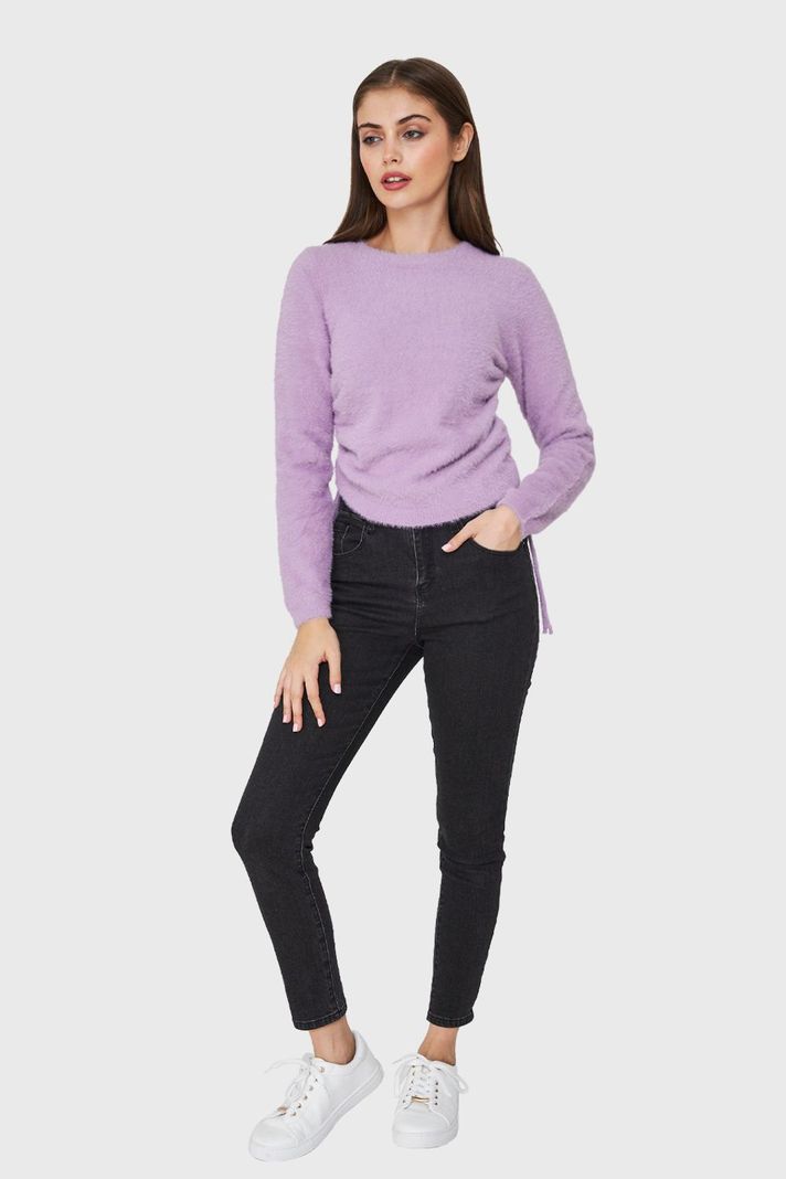 Sweater Peludo Recogido Lateral Lila Nicopoly-1