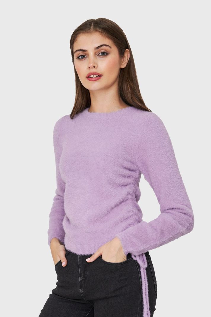 Sweater Peludo Recogido Lateral Lila Nicopoly-2
