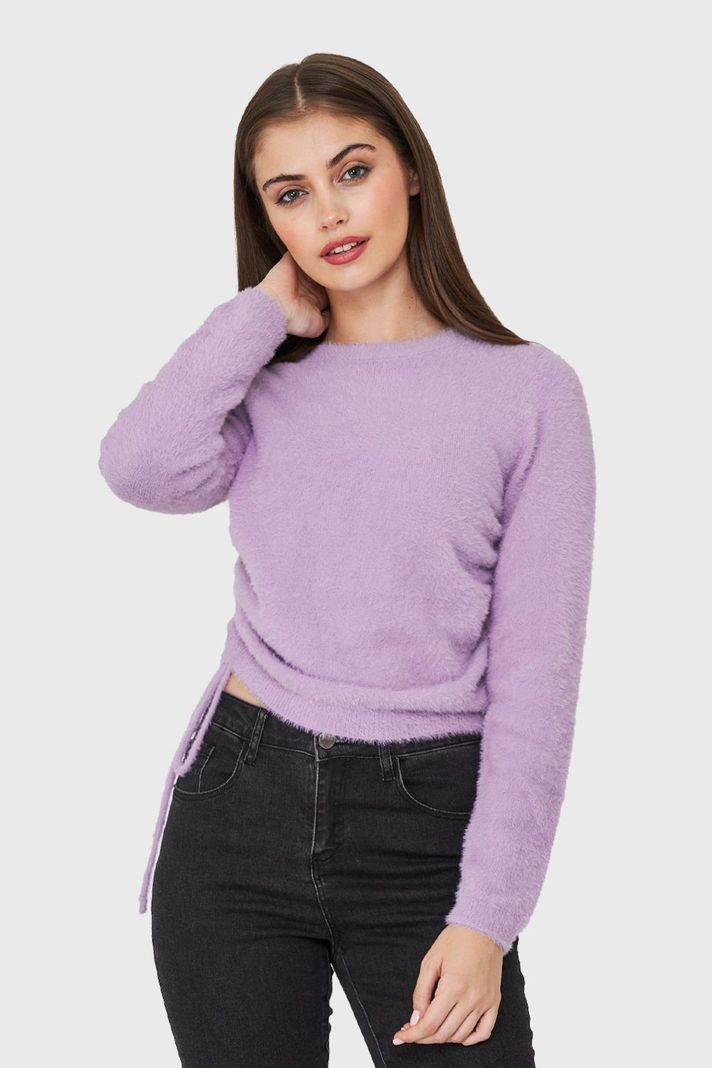 Sweater Peludo Recogido Lateral Lila Nicopoly-4