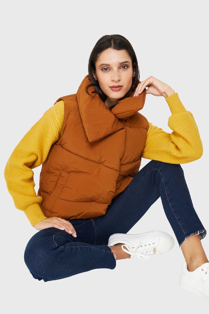 Parka Sin Mangas Imán Cuello Café Nicopoly-0
