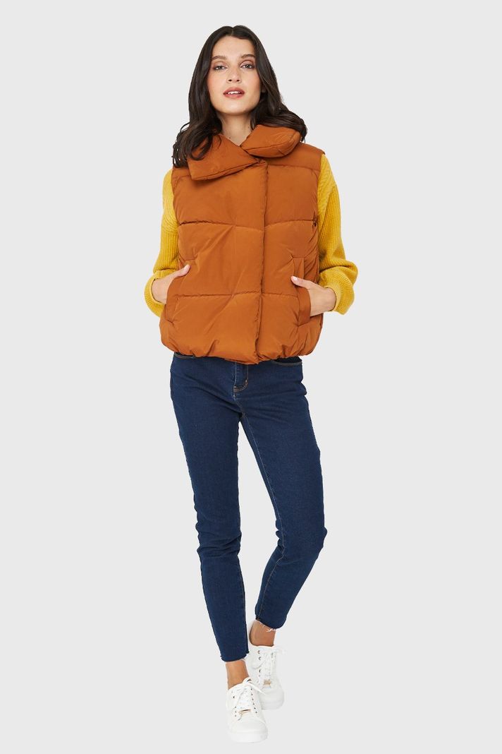 Parka Sin Mangas Imán Cuello Café Nicopoly-1