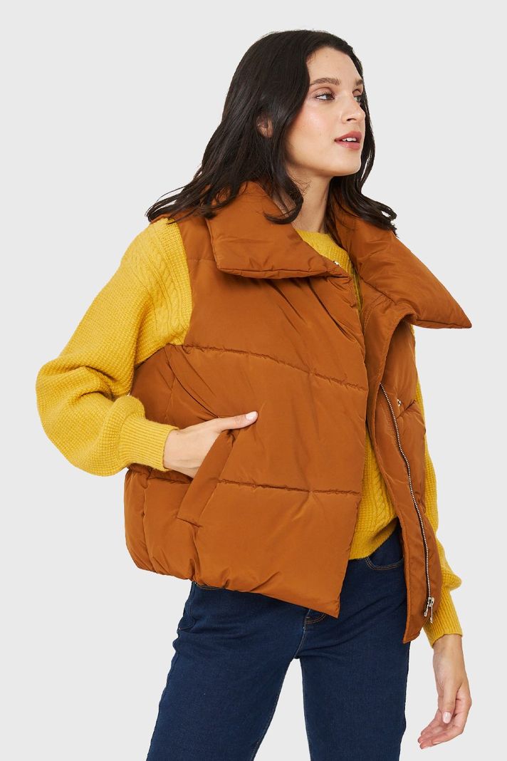 Parka Sin Mangas Imán Cuello Café Nicopoly-4