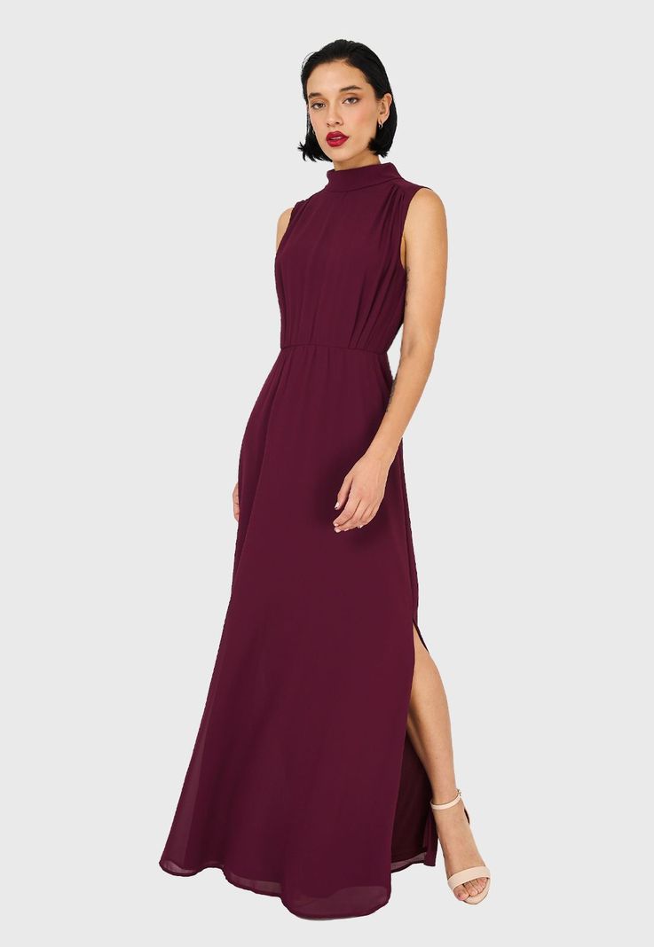 Vestido Cuello Alto Burdeo Nicopoly-0