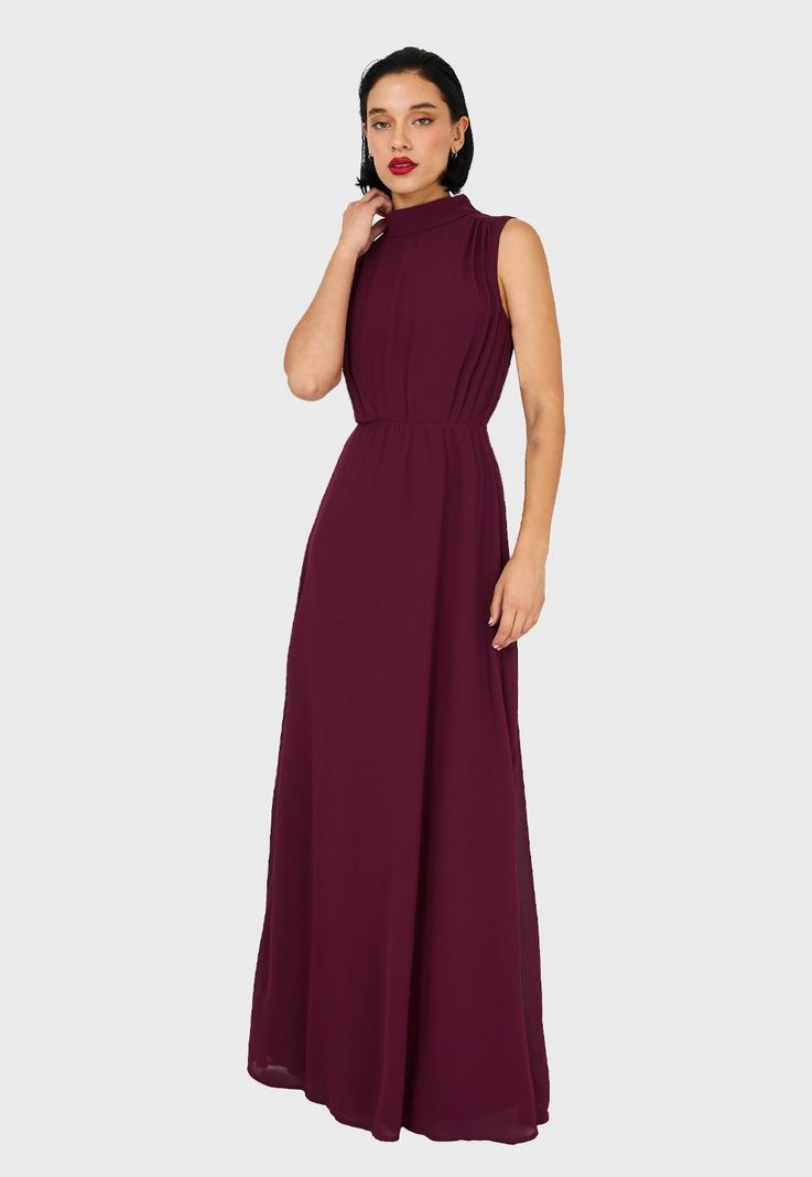 Vestido Cuello Alto Burdeo Nicopoly-1