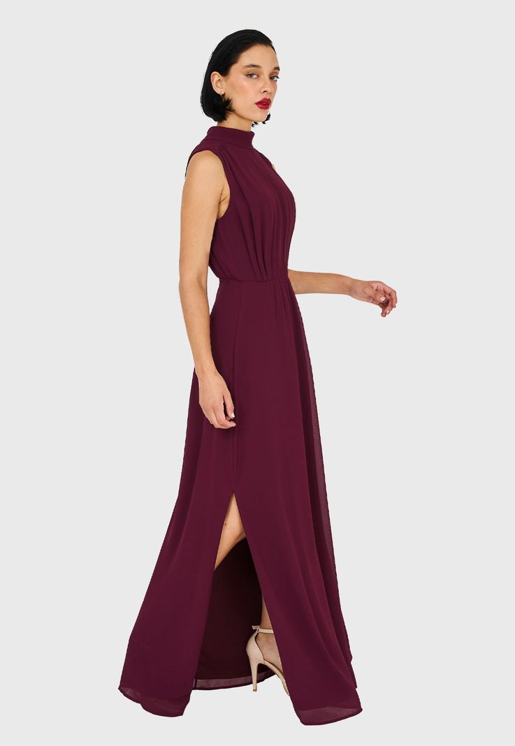 Vestido Cuello Alto Burdeo Nicopoly-2