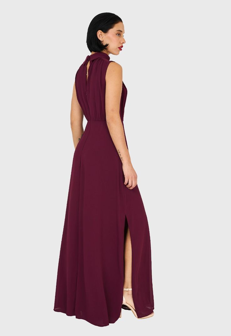Vestido Cuello Alto Burdeo Nicopoly-3