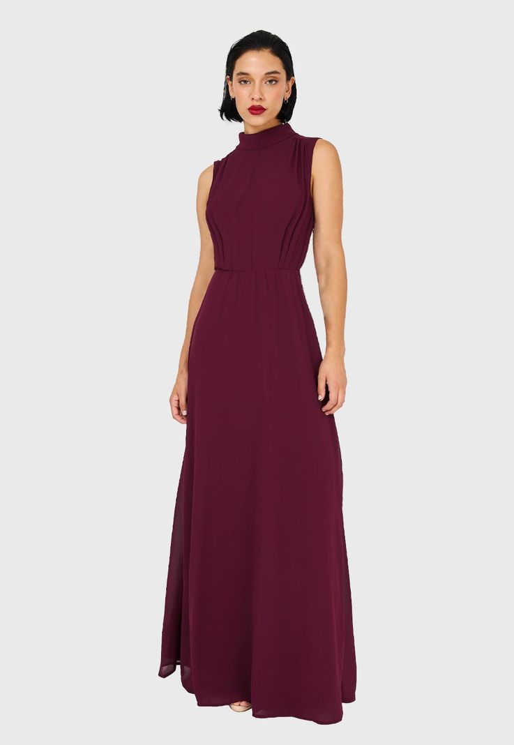 Vestido Cuello Alto Burdeo Nicopoly-4