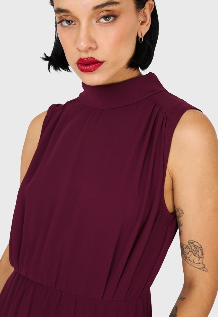 Vestido Cuello Alto Burdeo Nicopoly-5