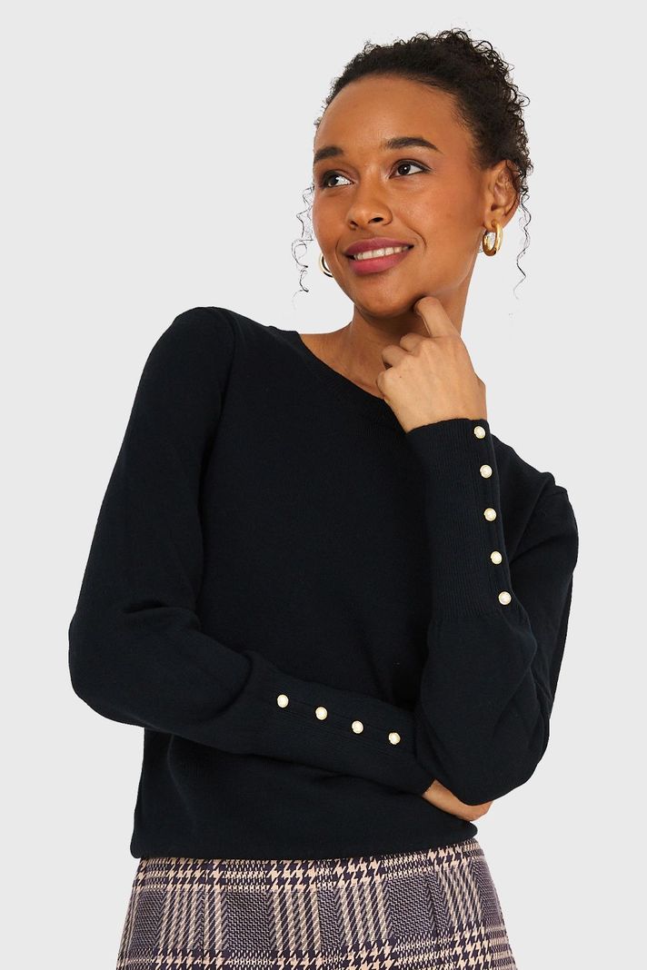 Sweater Mangas Detalles Perlas Negro Nicopoly-0
