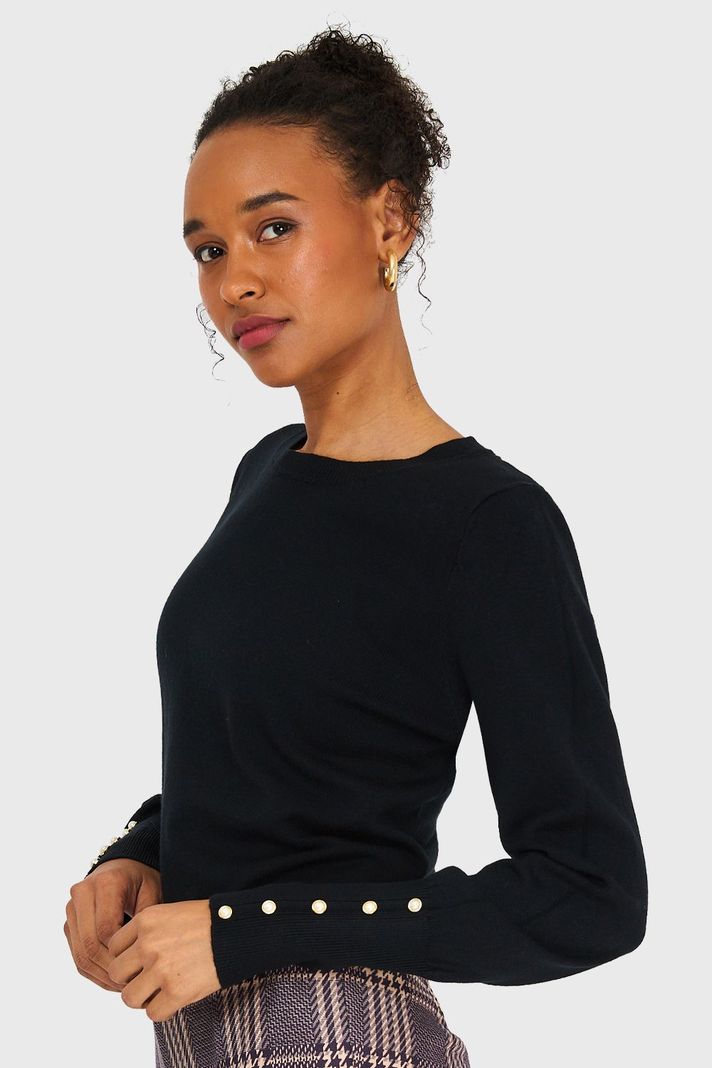 Sweater Mangas Detalles Perlas Negro Nicopoly-2