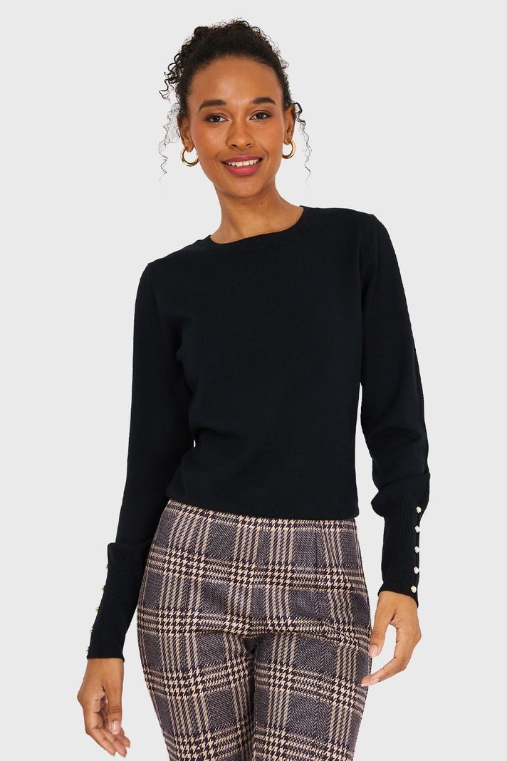 Sweater Mangas Detalles Perlas Negro Nicopoly-4