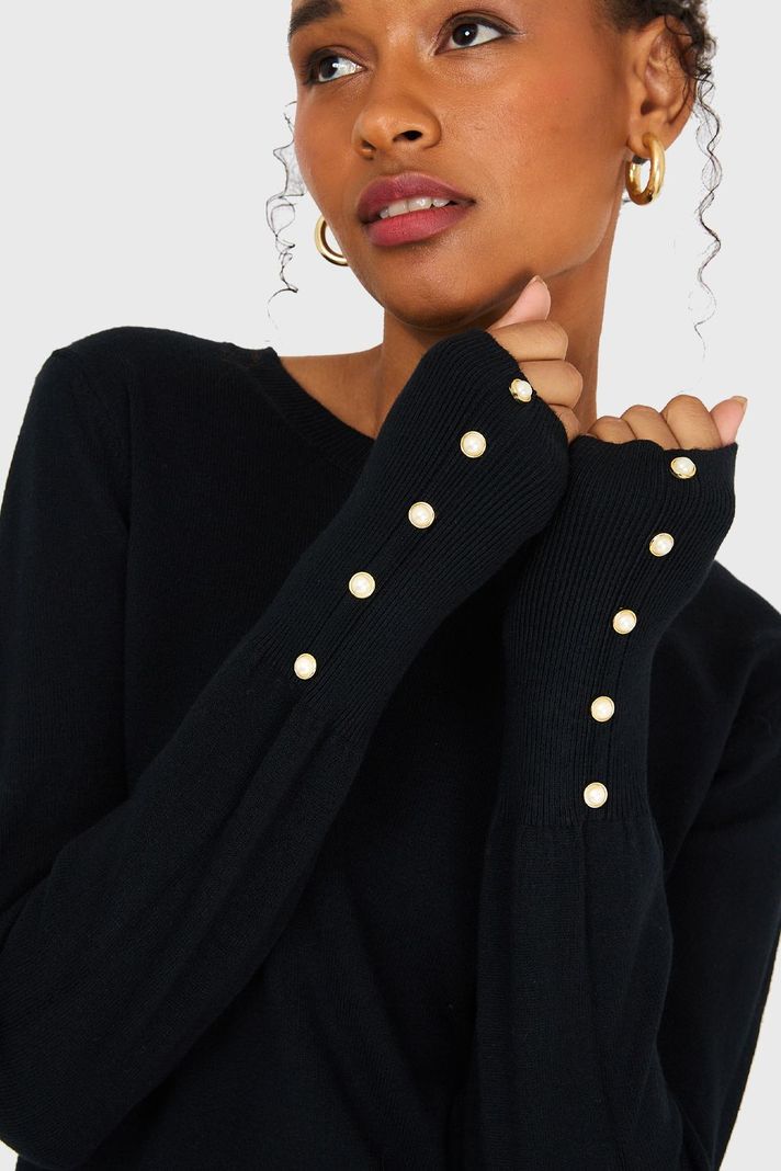 Sweater Mangas Detalles Perlas Negro Nicopoly-5