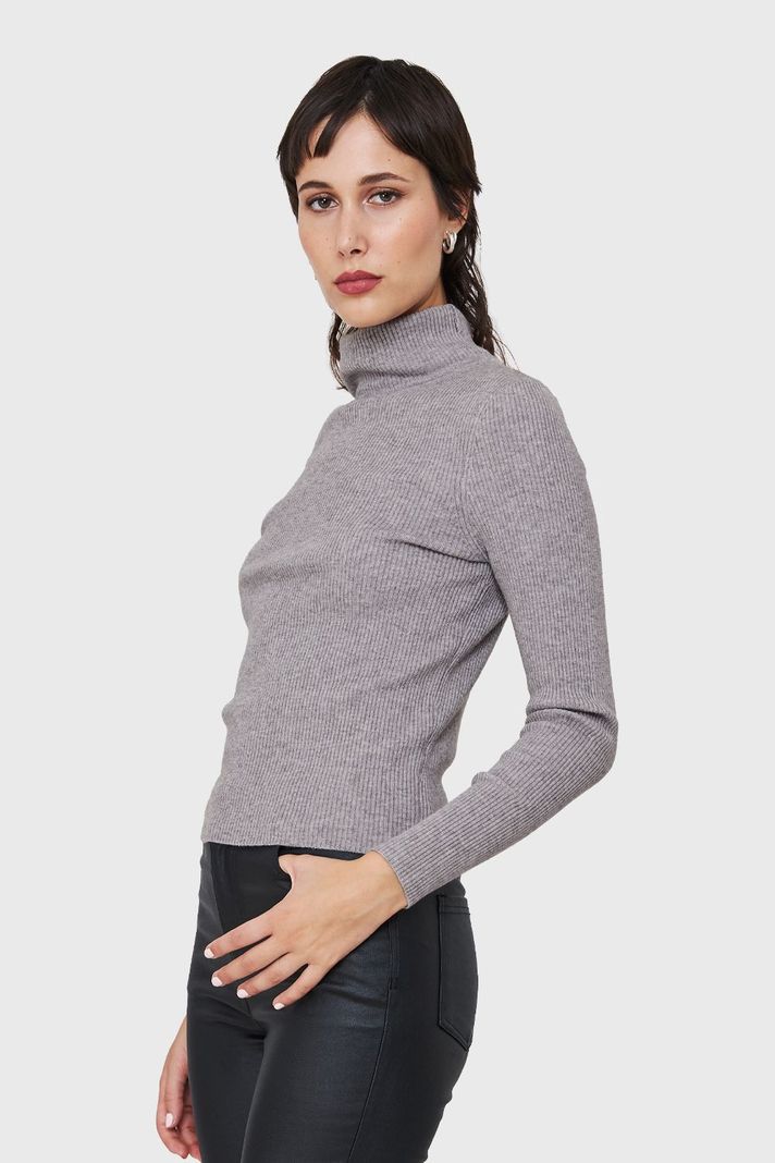 Sweater Tejido Canalé Gris Nicopoly-2