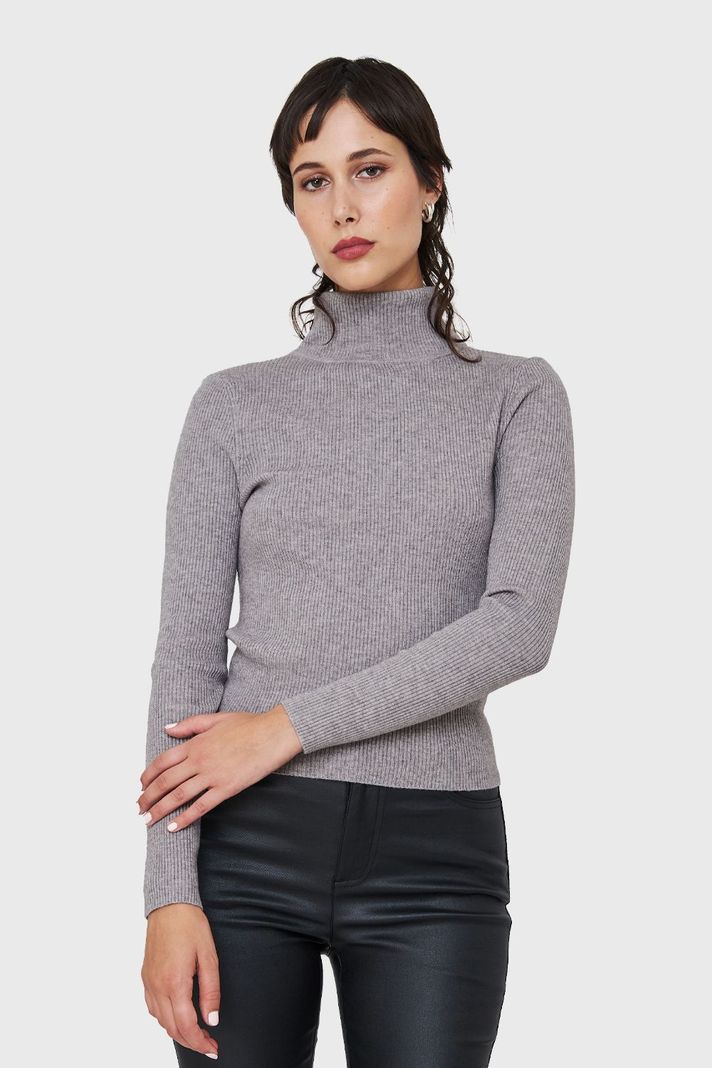Sweater Tejido Canalé Gris Nicopoly-0