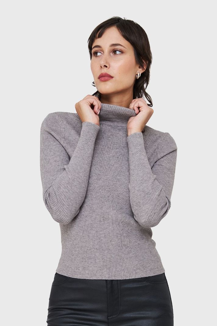Sweater Tejido Canalé Gris Nicopoly-4