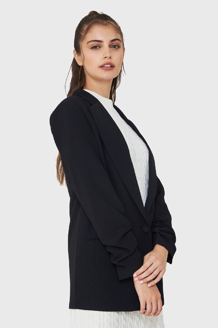 Blazer Largo Manga Drapeada Negro Nicopoly-2
