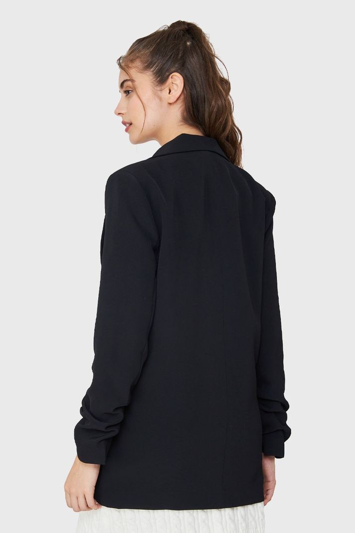 Blazer Largo Manga Drapeada Negro Nicopoly-3