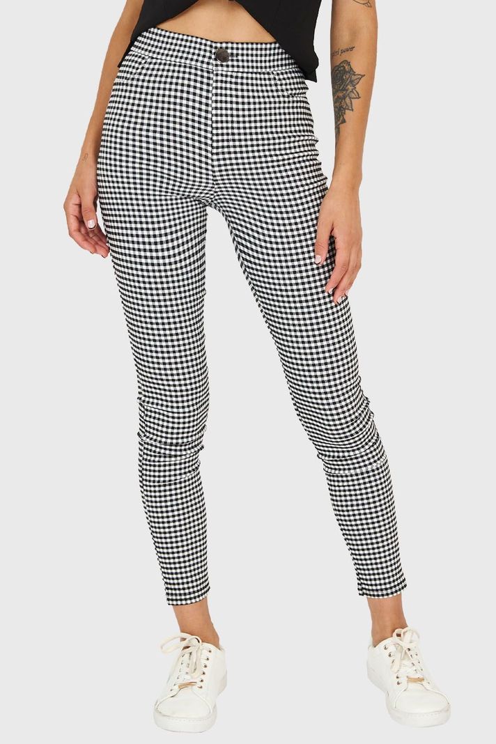 Calza Skinny Vichy Con Cierre Blanco/Negro Nicopoly-0