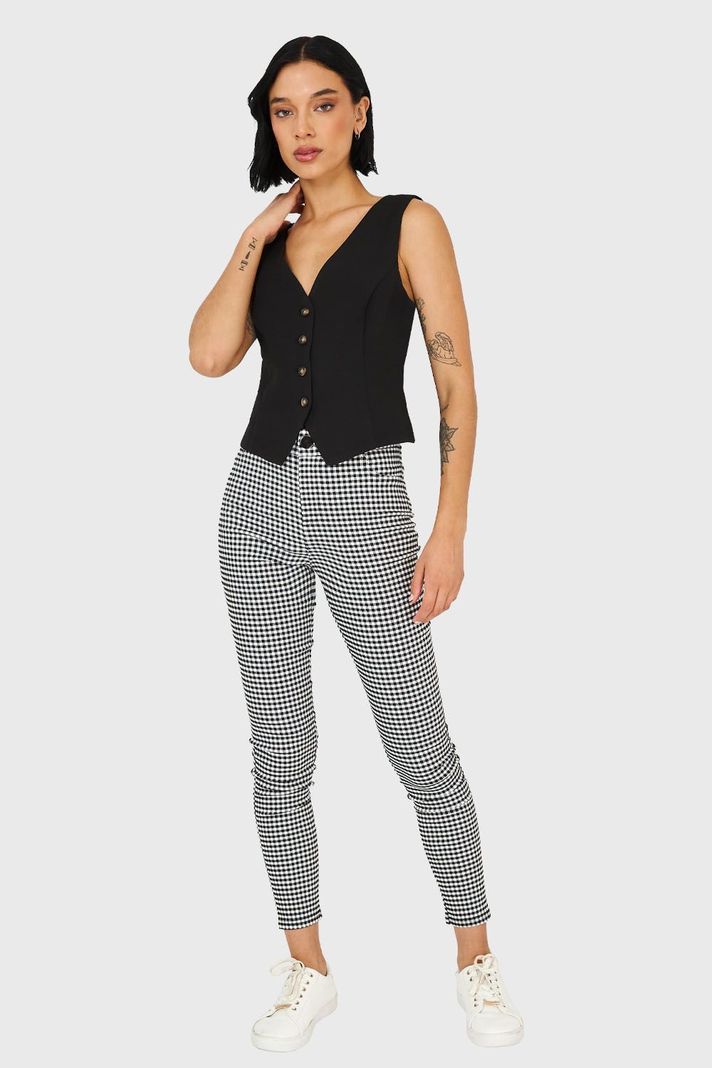 Calza Skinny Vichy Con Cierre Blanco/Negro Nicopoly-1