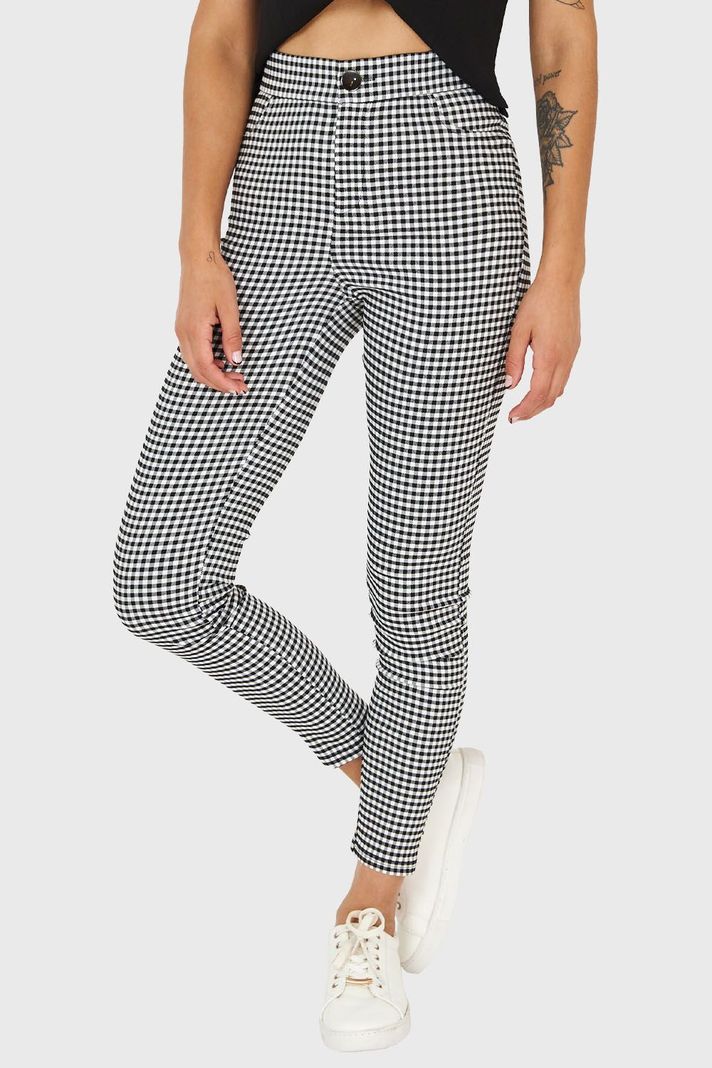 Calza Skinny Vichy Con Cierre Blanco/Negro Nicopoly-4