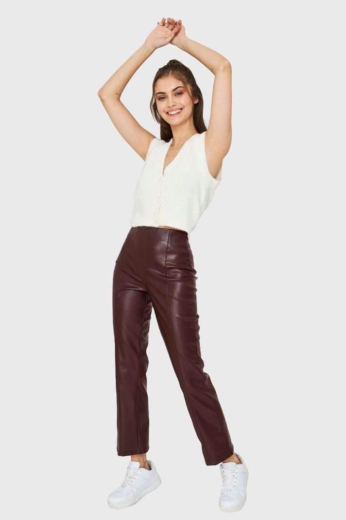 Legging Ecocuero Cierre Lateral Burdeos Nicopoly-1