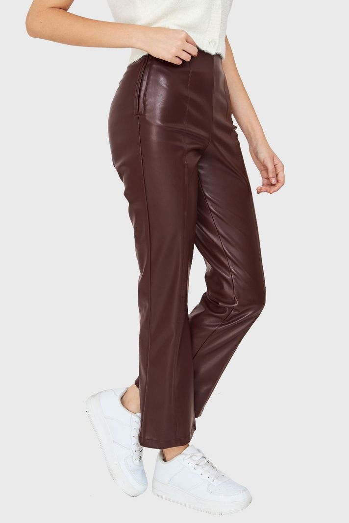 Legging Ecocuero Cierre Lateral Burdeos Nicopoly-2