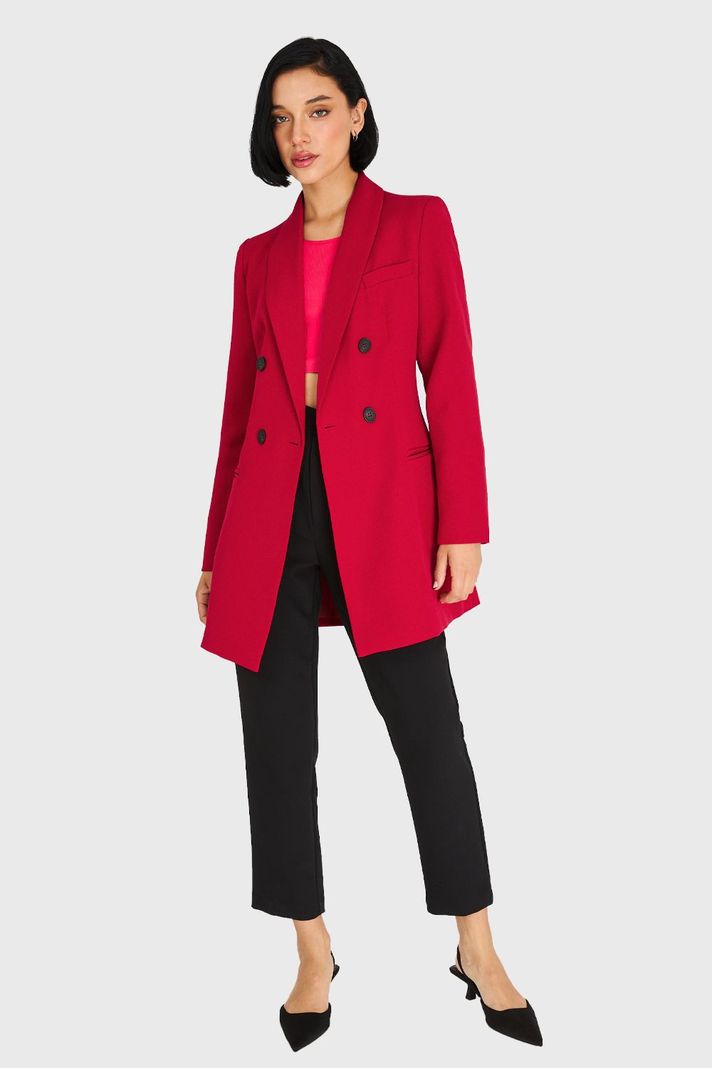 Blazer Largo Cuello Cruzado Rojo Oscuro Nicopoly-1