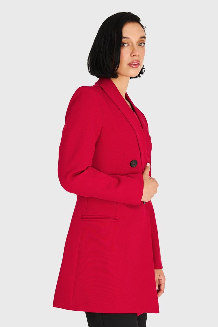 Blazer Largo Cuello Cruzado Rojo Oscuro Nicopoly-2