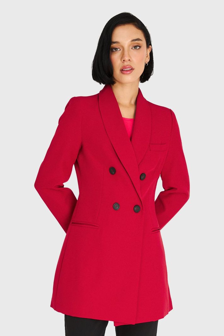 Blazer Largo Cuello Cruzado Rojo Oscuro Nicopoly-4
