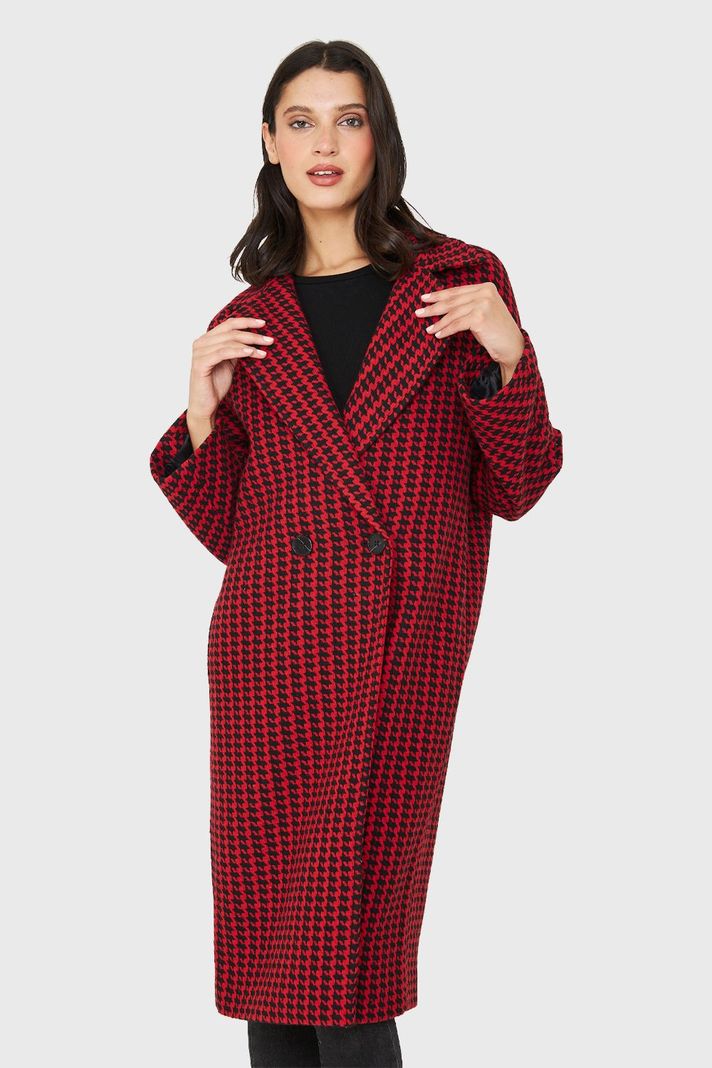 Abrigo Oversize Pied De Poule Rojo Nicopoly-0