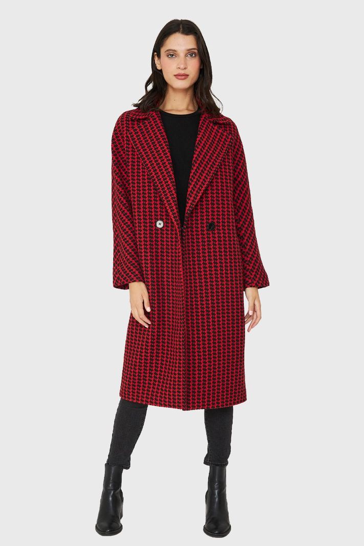 Abrigo Oversize Pied De Poule Rojo Nicopoly-1