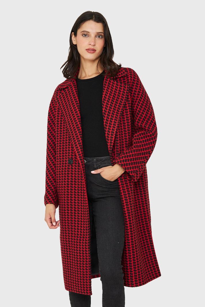 Abrigo Oversize Pied De Poule Rojo Nicopoly-4