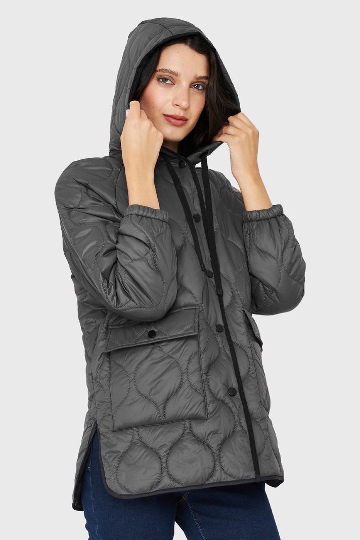 Parka Midi Tipo Quilt Bolsillos Gris Nicopoly-2