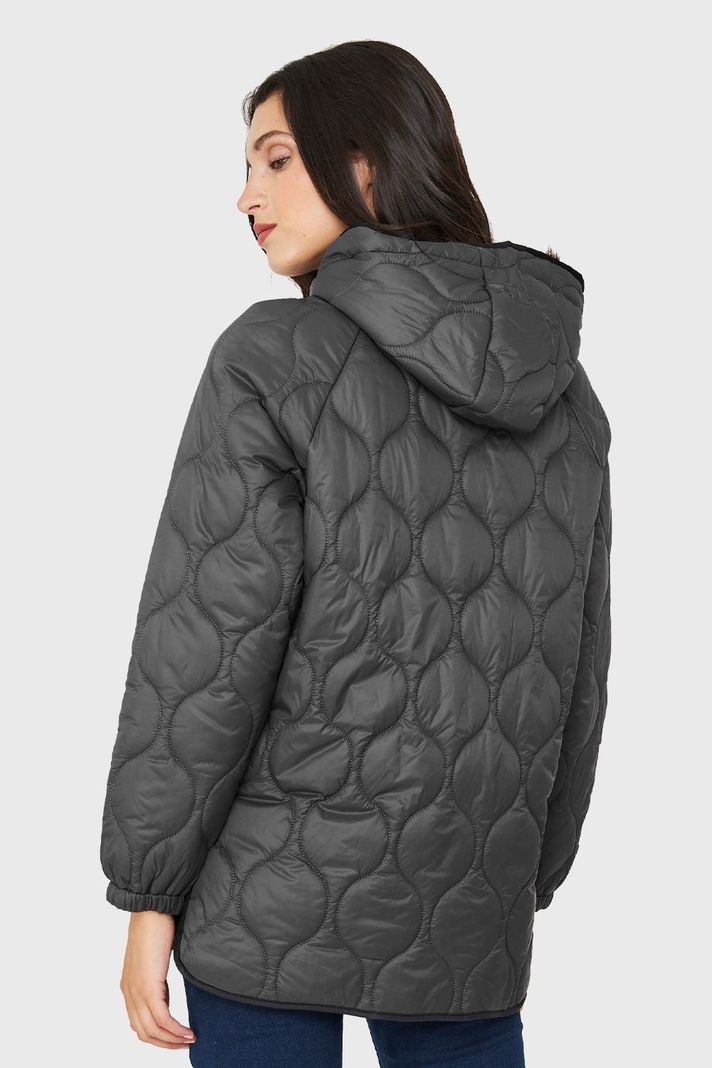 Parka Midi Tipo Quilt Bolsillos Gris Nicopoly-3