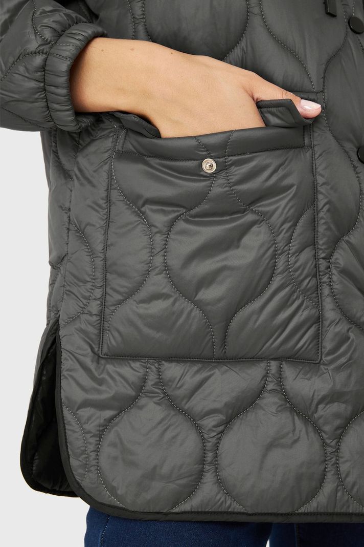 Parka Midi Tipo Quilt Bolsillos Gris Nicopoly-5