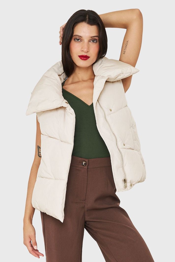 Parka Sin Mangas Imán Cuello Blanco Invierno Nicopoly-0